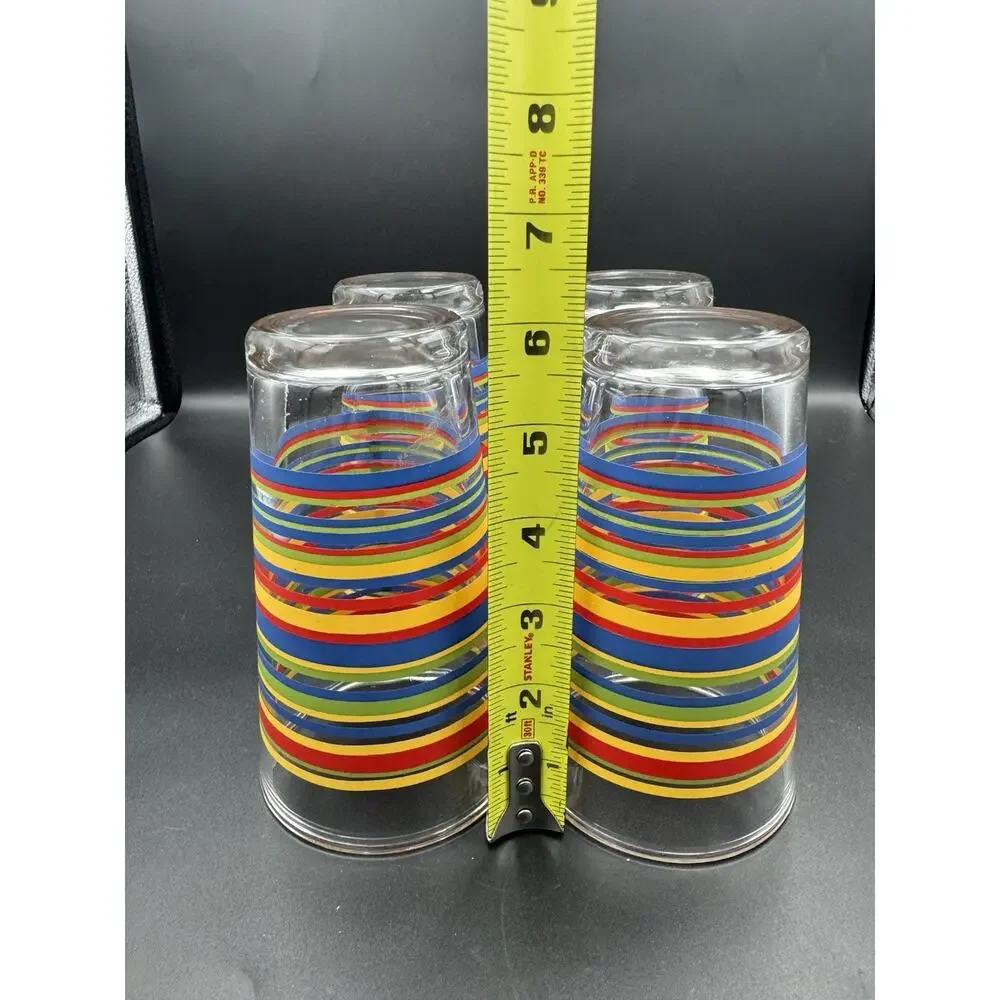 Vintage Libbey Glasses 1970s Fiesta Mambo 16oz Tumblers Rainbow Stripe Set of 4